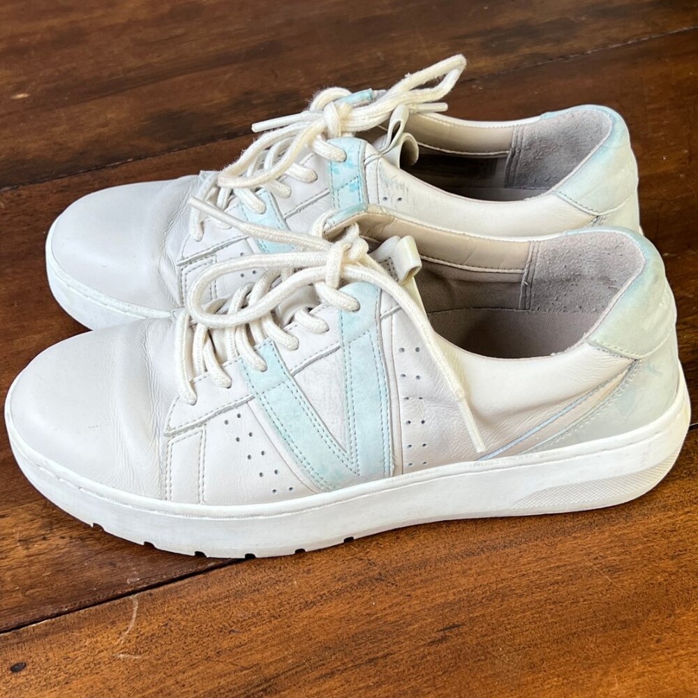 Vionic Simasa White Blue Leather Sneakers Womens 6.5 EU 37.5